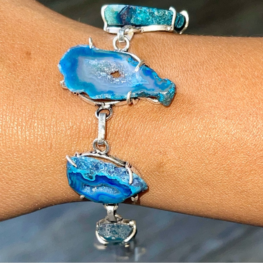 Blue Drusy Solar Quartz Bracelet 7” - 8”